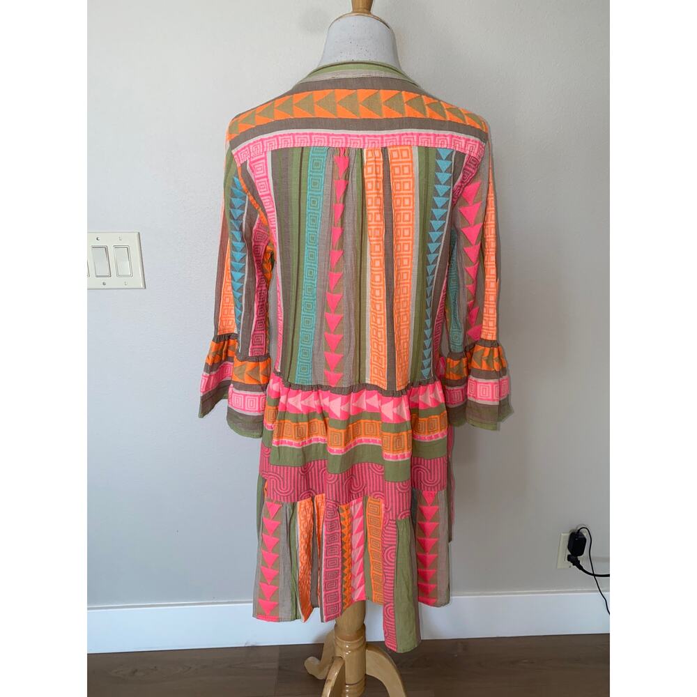 Devotion Twins Ella Short Mini Dress Pink Orange Print Anthropologie Medium - Picture 4 of 6